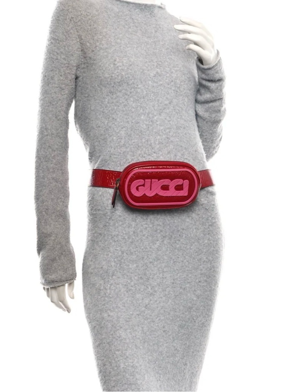 Gucci Patent Hibiscus Red Leather Rubber Game Patch Logo Belt Bag 85/34
